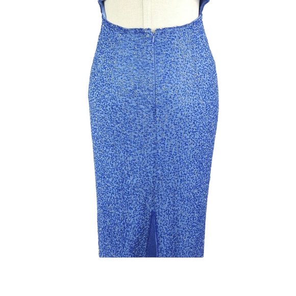 Wedding Evening Halter Gown Royal blue beads, sequinned MichaelAngelo sz 6 - Picture 6 of 12